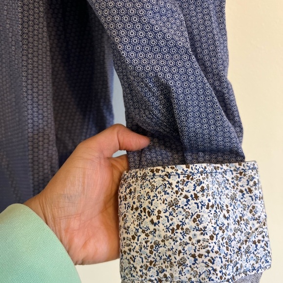 Egara Mens Button Down Shirt XL Blue Print LongSleeve Cotton Floral Reverse Cuff - Picture 5 of 15